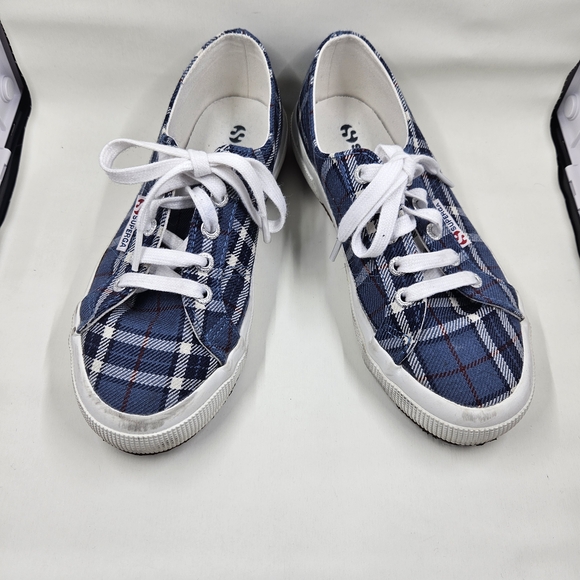 Blue Plaid Superga Sneakers, Size 36 - Picture 3 of 5